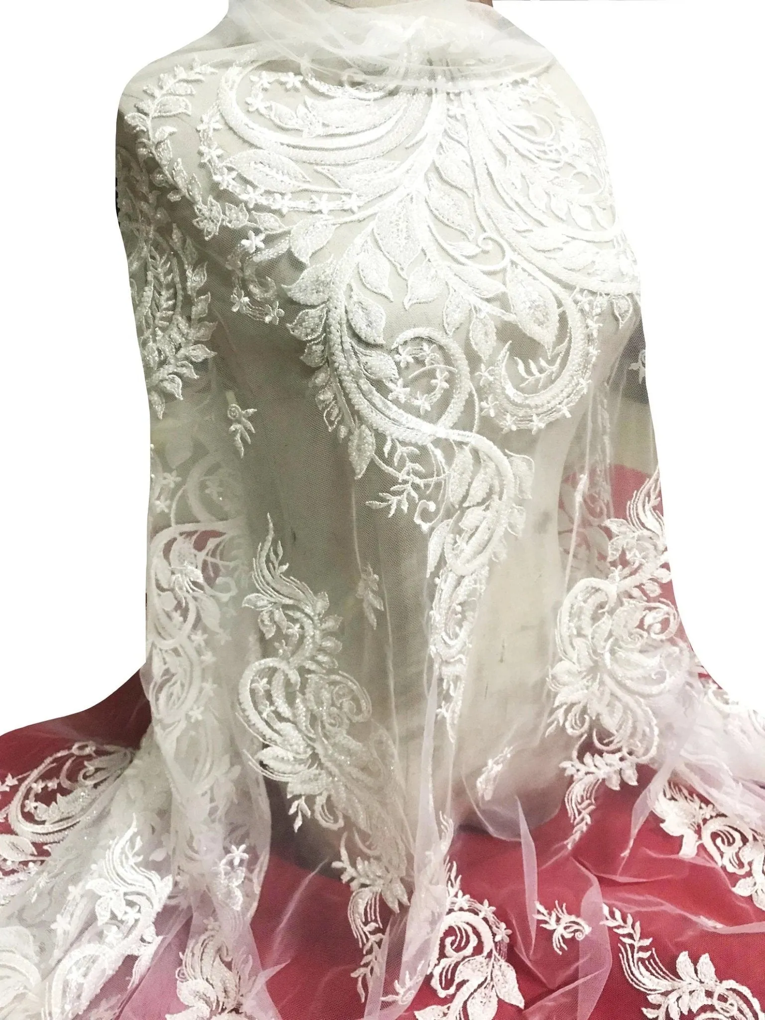 5 YARDS / Palladino Beaded Sequin Embroidery Mesh Tulle Lace / Wedding Party Prom Bridal Dress Fabric