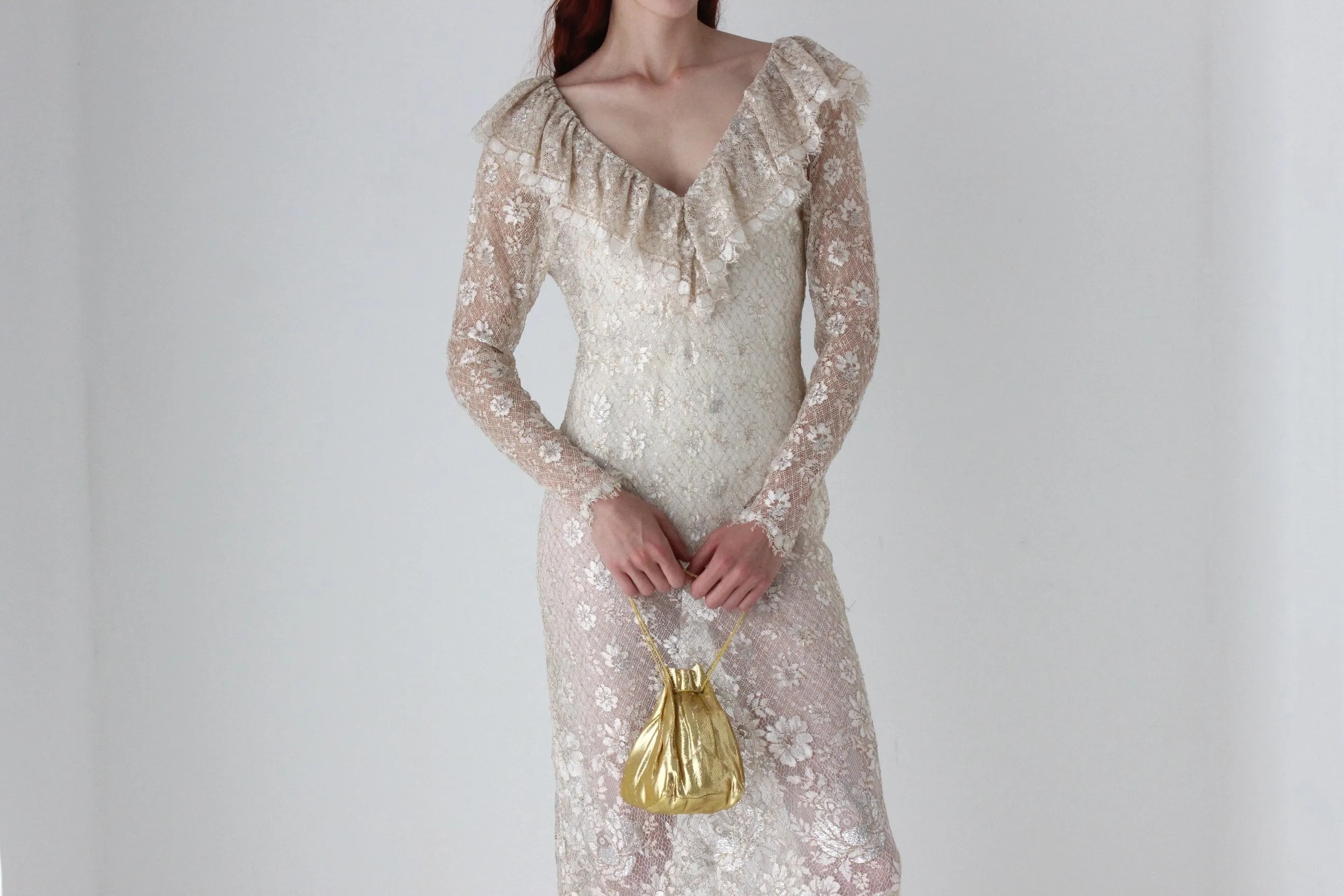 80s Gold Lamé Drawstring Wristlet Bag