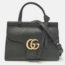 Black Leather Mini GG Marmont Top Handle Bag