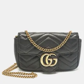 Black Matelass&eacute; Leather Super Mini GG Marmont Shoulder Bag