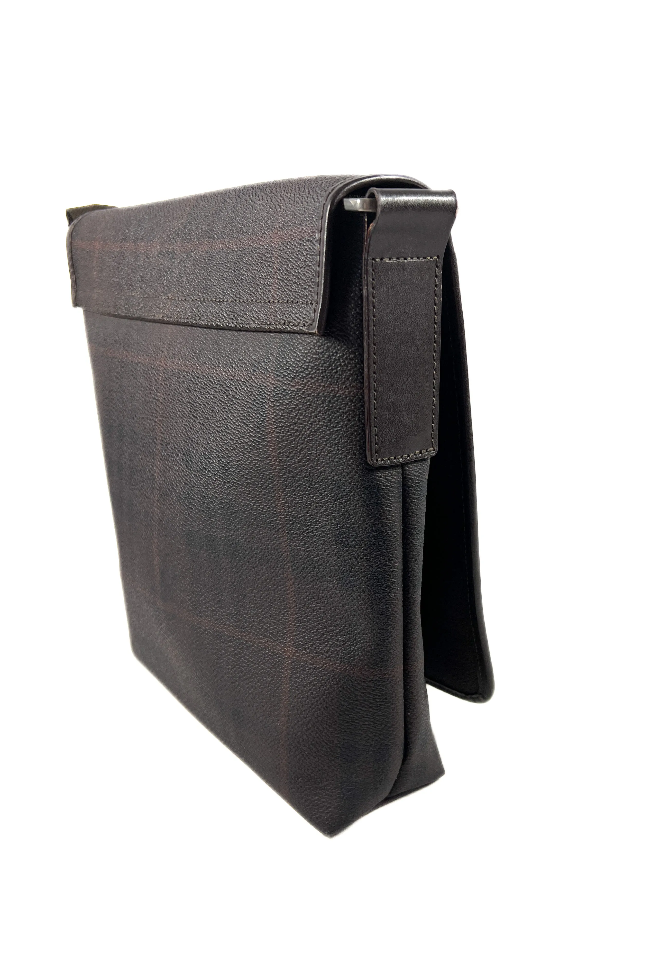 Burberry brown plaid coated canvas messenger bag