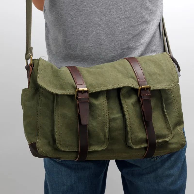 Canvas Mens Side Bag 15'' Black Large Courier Bag Postman Bag Messenger Bag for Men