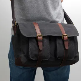 Canvas Mens Side Bag 15'' Black Large Courier Bag Postman Bag Messenger Bag for Men