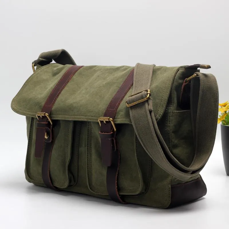 Canvas Mens Side Bag 15'' Black Large Courier Bag Postman Bag Messenger Bag for Men