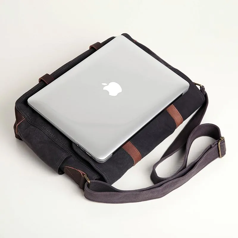 Canvas Mens Side Bag 15'' Black Large Courier Bag Postman Bag Messenger Bag for Men