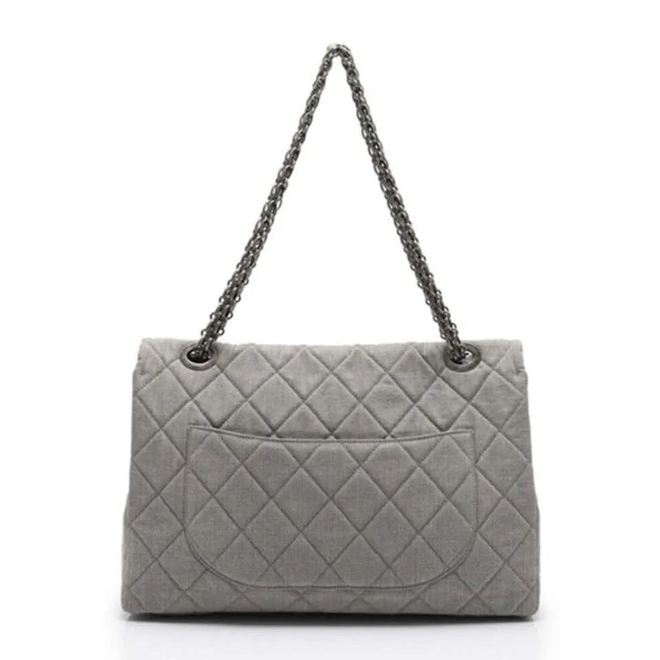 Chanel 2.55 Reissue XXL Grey Denim Airlines Flap Travel Maxi Quilted Maxi Shoulder Bag