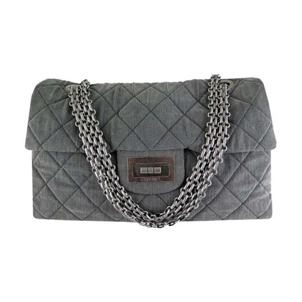 Chanel 2.55 Reissue XXL Grey Denim Airlines Flap Travel Maxi Quilted Maxi Shoulder Bag