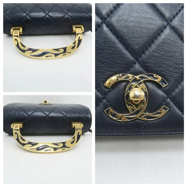Chanel Bag with Classic Flap Crossbody Rare Enamel Top Handle Black Lambskin Bag