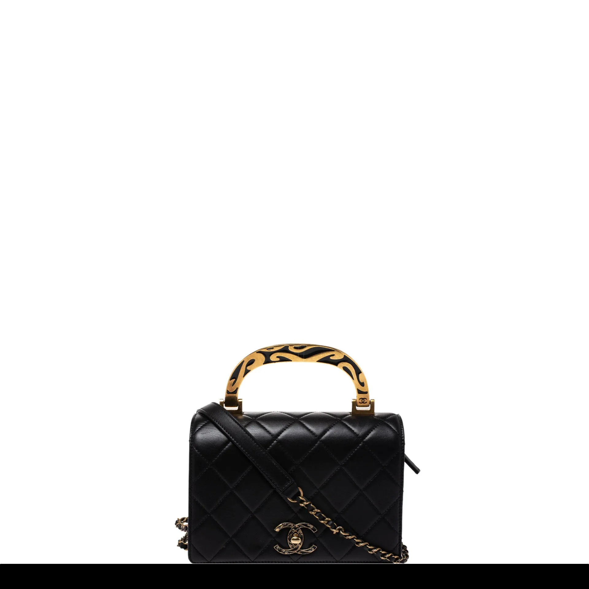 Chanel Bag with Classic Flap Crossbody Rare Enamel Top Handle Black Lambskin Bag
