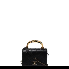 Chanel Bag with Classic Flap Crossbody Rare Enamel Top Handle Black Lambskin Bag
