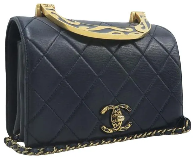 Chanel Bag with Classic Flap Crossbody Rare Enamel Top Handle Black Lambskin Bag