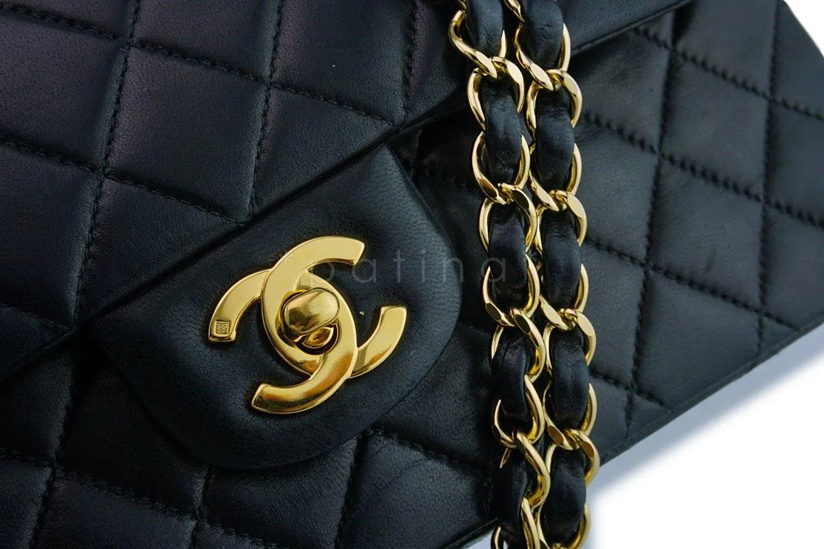 Chanel Black Lambskin Medium Classic 2.55 Double Flap Bag 18k Gold Plated