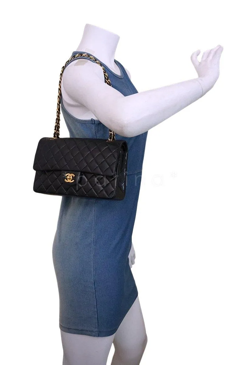 Chanel Black Lambskin Medium Classic 2.55 Double Flap Bag 18k Gold Plated