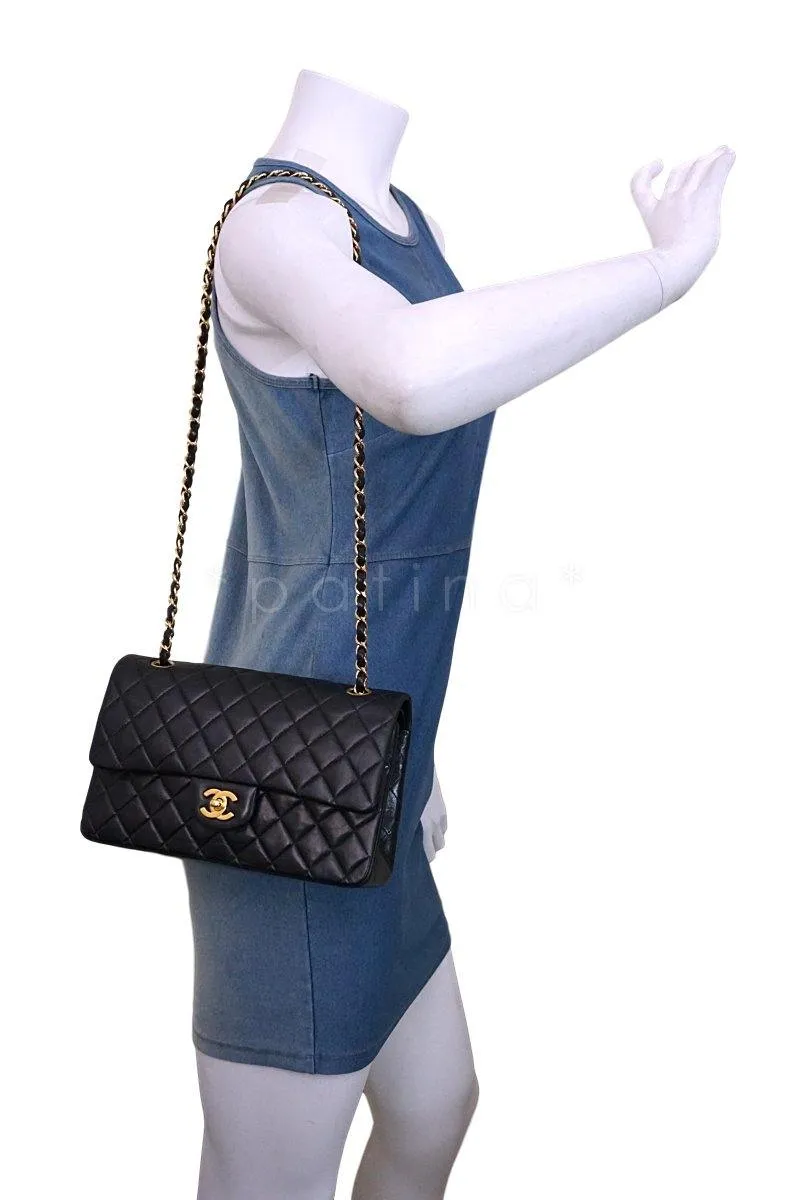 Chanel Black Lambskin Medium Classic 2.55 Double Flap Bag 18k Gold Plated