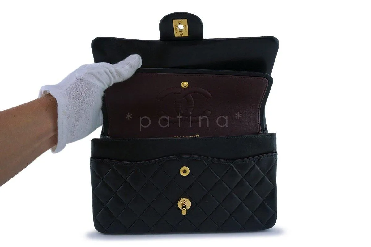 Chanel Black Lambskin Medium Classic 2.55 Double Flap Bag 18k Gold Plated
