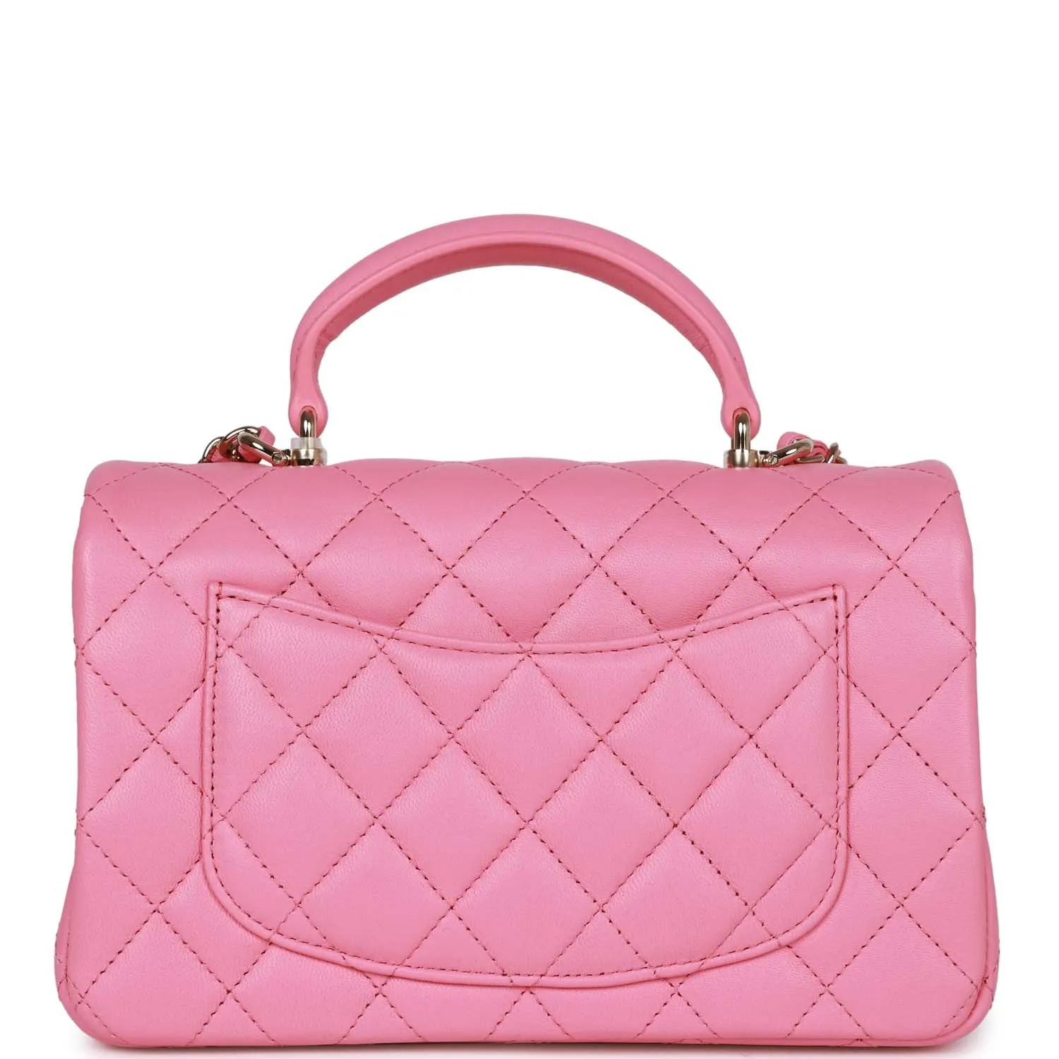 Chanel Rectangular Mini Flap Bag with Top Handle Pink Lambskin Light Gold Hardware