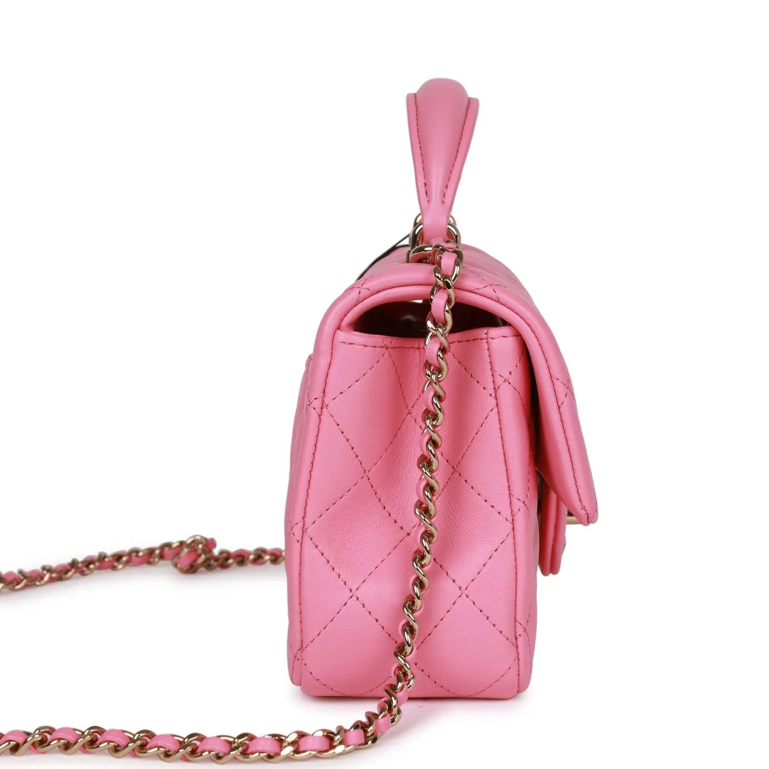 Chanel Rectangular Mini Flap Bag with Top Handle Pink Lambskin Light Gold Hardware