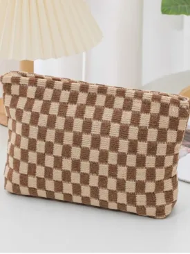 Checkered Makeup Clutch Bag