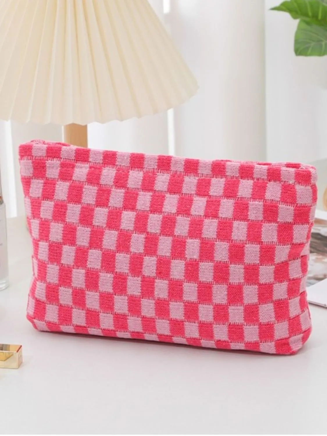 Checkered Makeup Clutch Bag