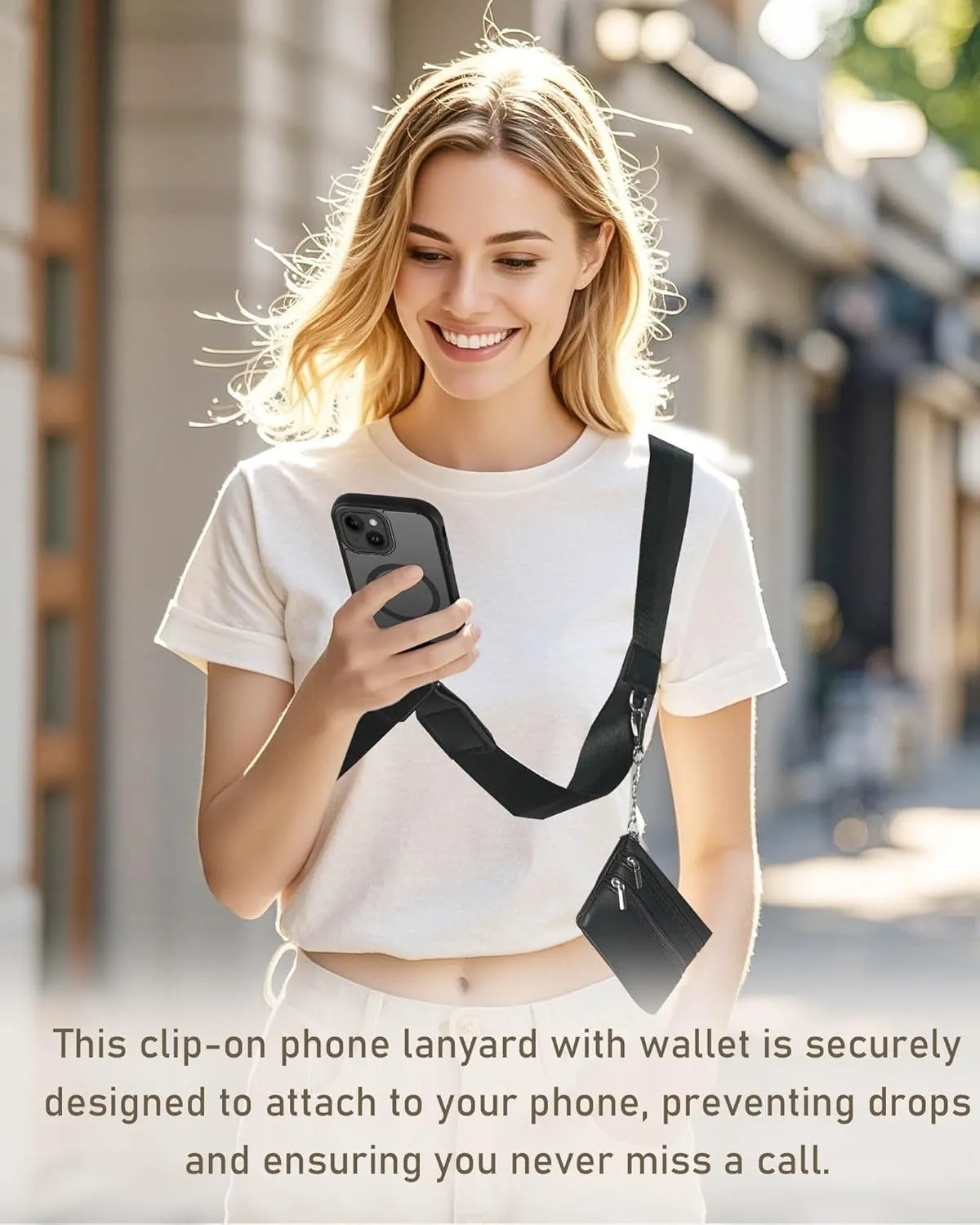 Clip and Go Strap for Phone with Wallet Crossbody,Adjustable Phone Strap with Zippered Pouch,Upgraded and Extended in Length, Crossbody Phone Strap with Wallet,Save Girls Cross Body Lanyard(Black