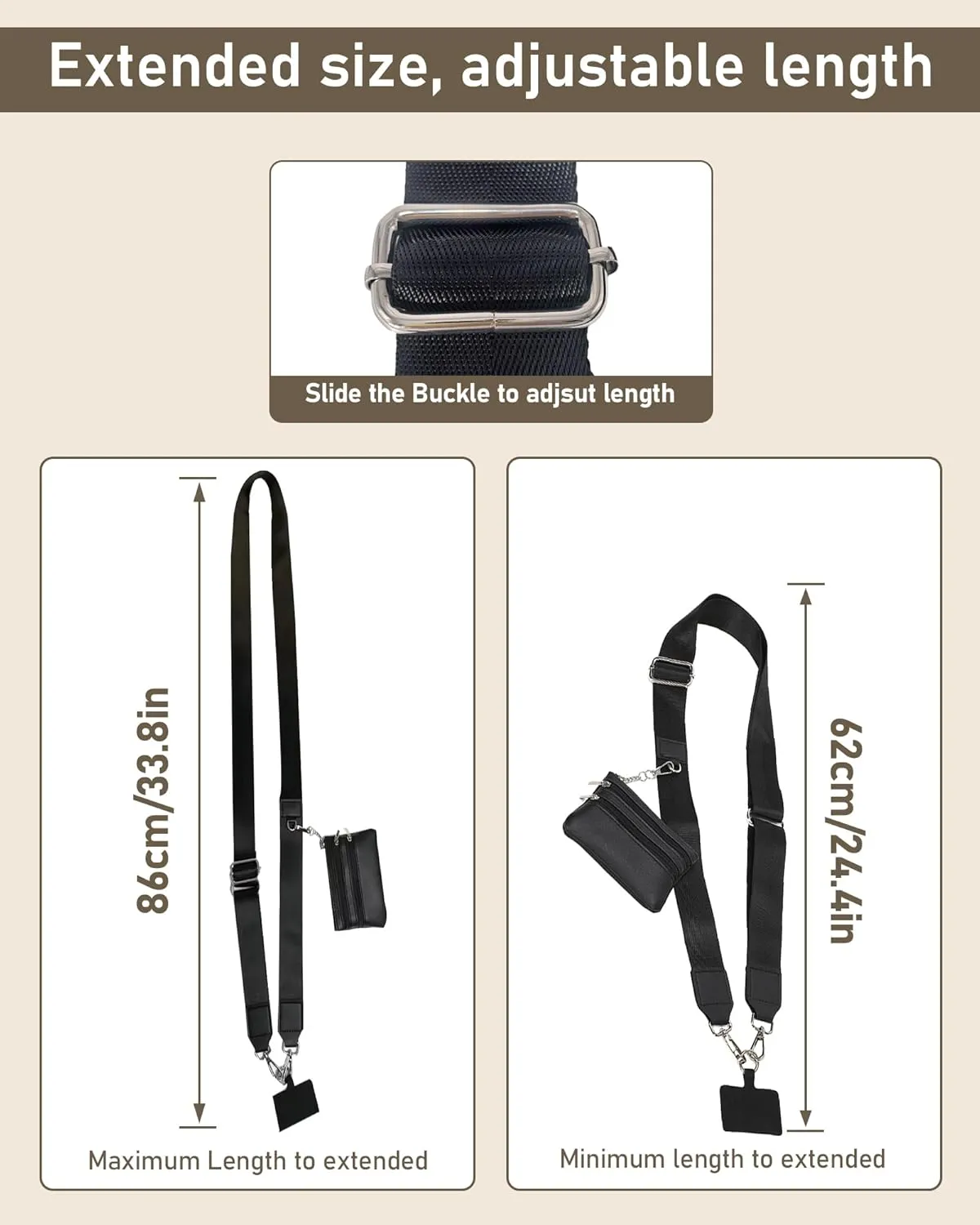 Clip and Go Strap for Phone with Wallet Crossbody,Adjustable Phone Strap with Zippered Pouch,Upgraded and Extended in Length, Crossbody Phone Strap with Wallet,Save Girls Cross Body Lanyard(Black