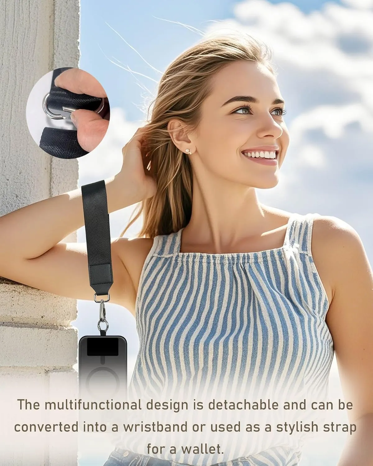 Clip and Go Strap for Phone with Wallet Crossbody,Adjustable Phone Strap with Zippered Pouch,Upgraded and Extended in Length, Crossbody Phone Strap with Wallet,Save Girls Cross Body Lanyard(Black