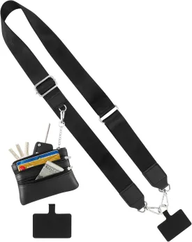 Clip and Go Strap for Phone with Wallet Crossbody,Adjustable Phone Strap with Zippered Pouch,Upgraded and Extended in Length, Crossbody Phone Strap with Wallet,Save Girls Cross Body Lanyard(Black