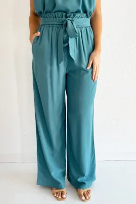 Elastic Waist Wide Leg Tie Pant