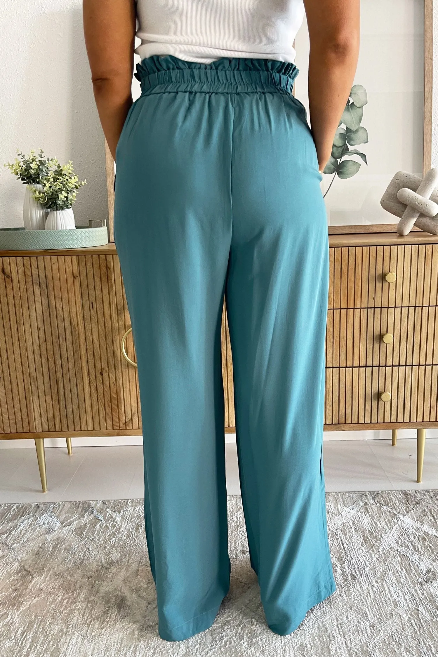 Elastic Waist Wide Leg Tie Pant