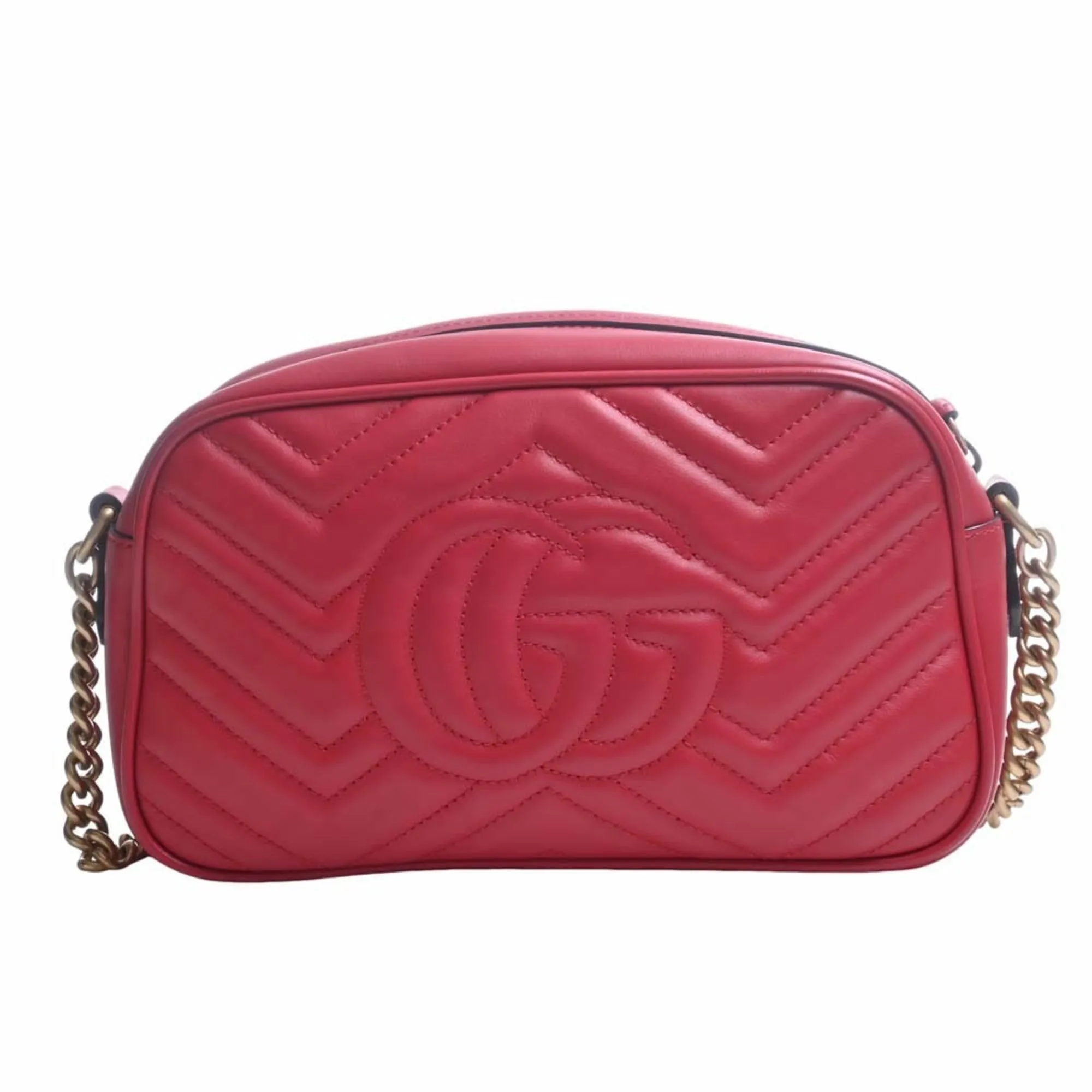 GUCCI GG Marmont Leather Chain Shoulder Bag 447632 Red Women's