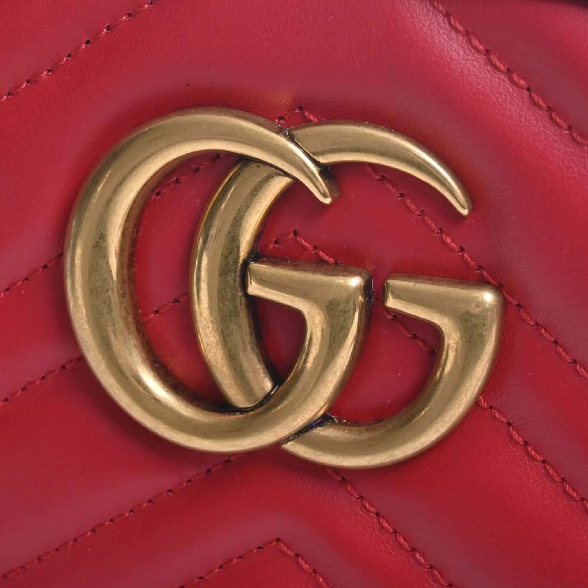 GUCCI GG Marmont Leather Chain Shoulder Bag 447632 Red Women's