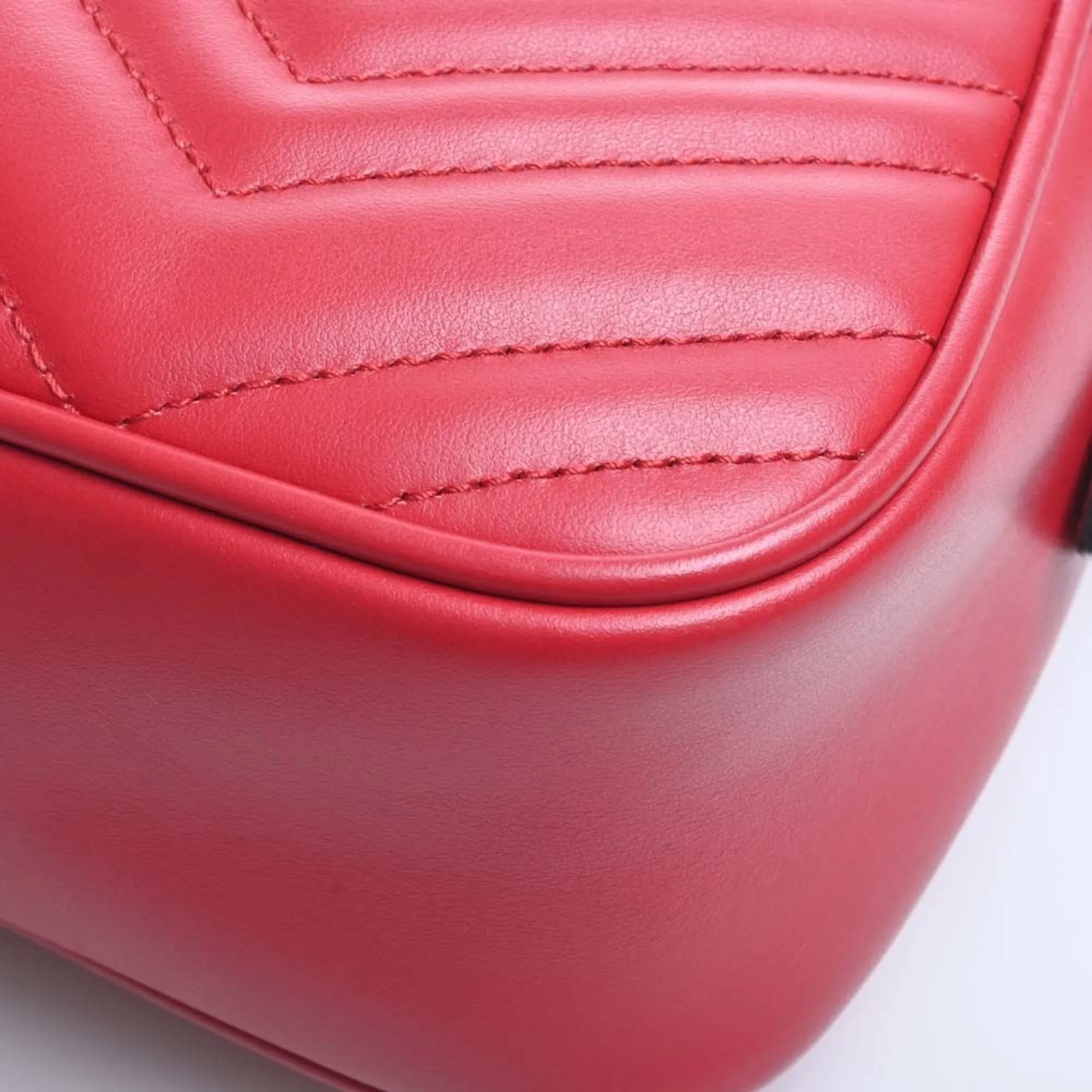 GUCCI GG Marmont Leather Chain Shoulder Bag 447632 Red Women's