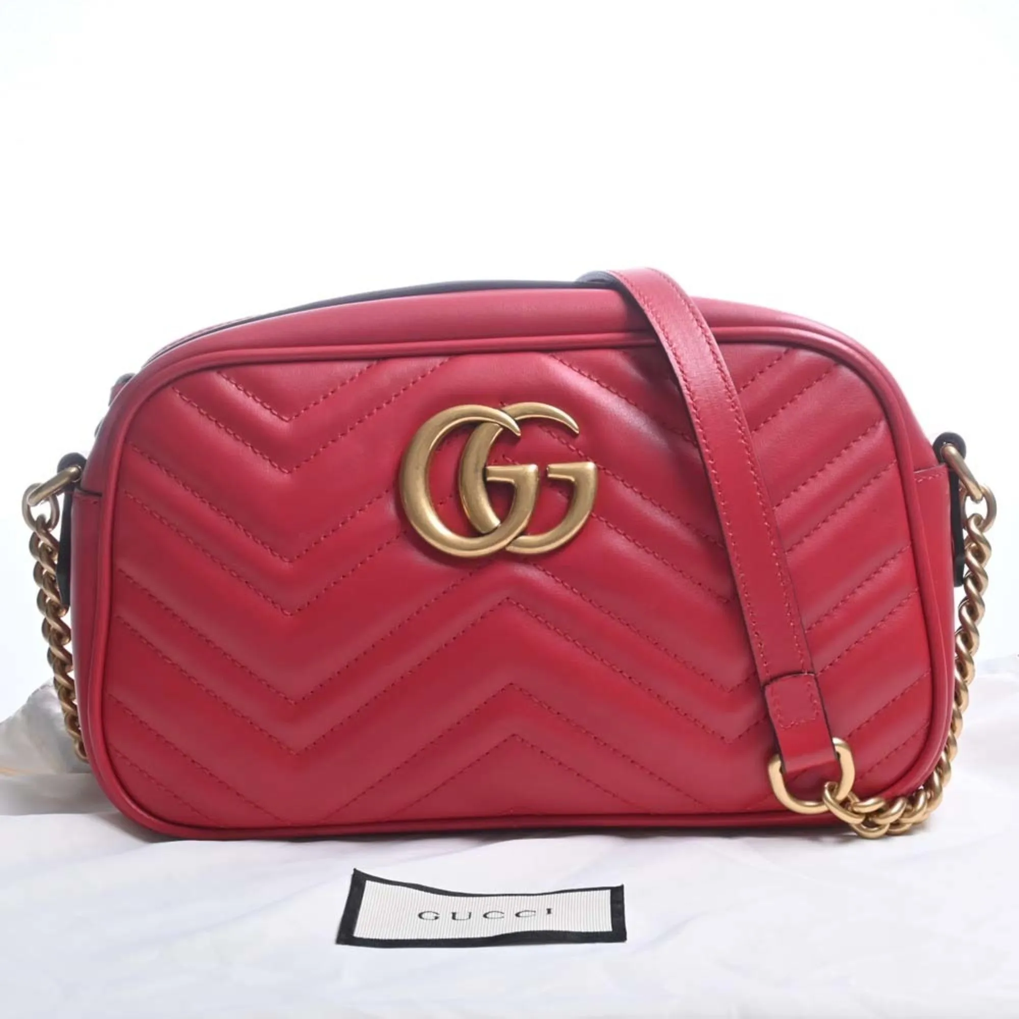 GUCCI GG Marmont Leather Chain Shoulder Bag 447632 Red Women's