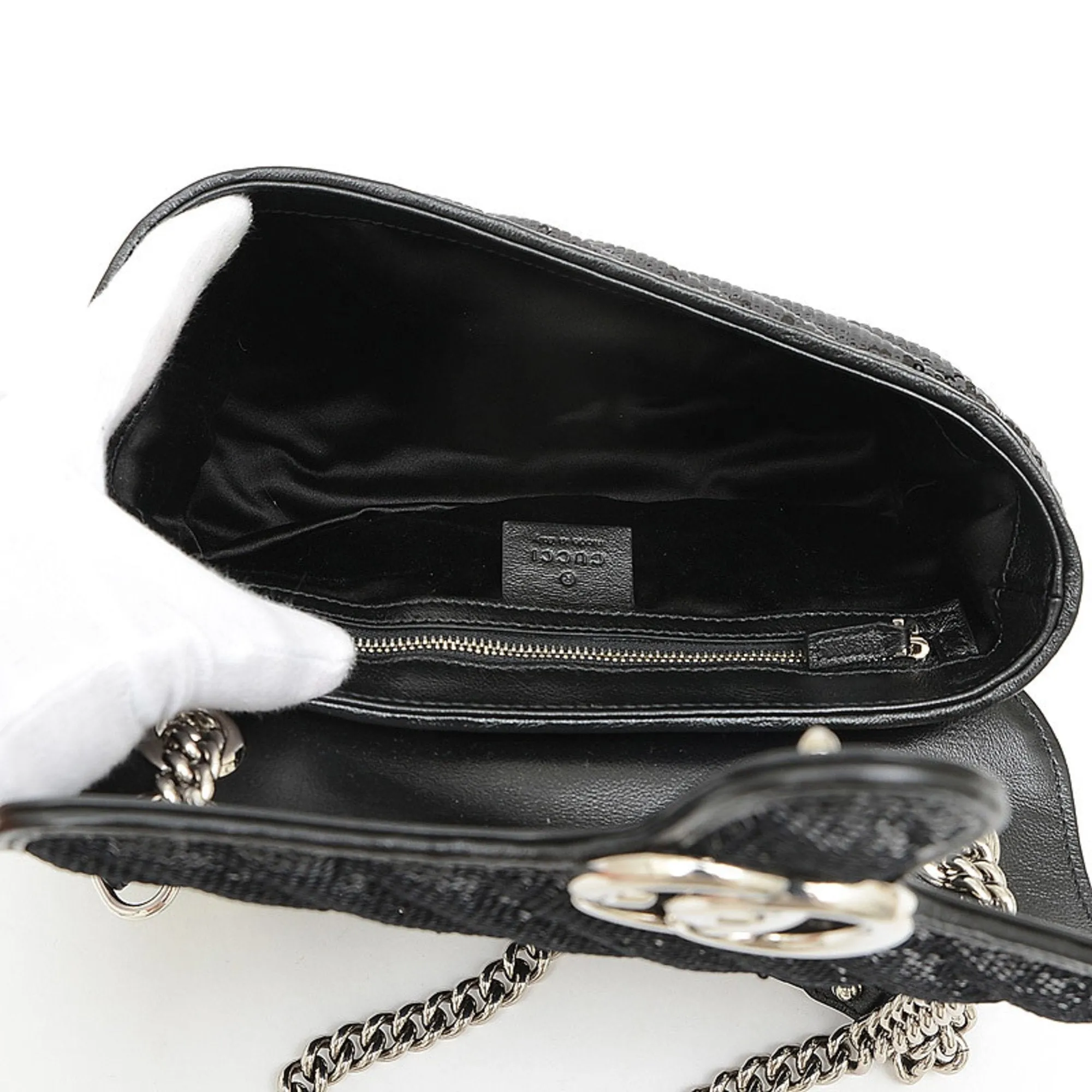 Gucci GG Marmont Small Sequin Shoulder Bag Black 443497
