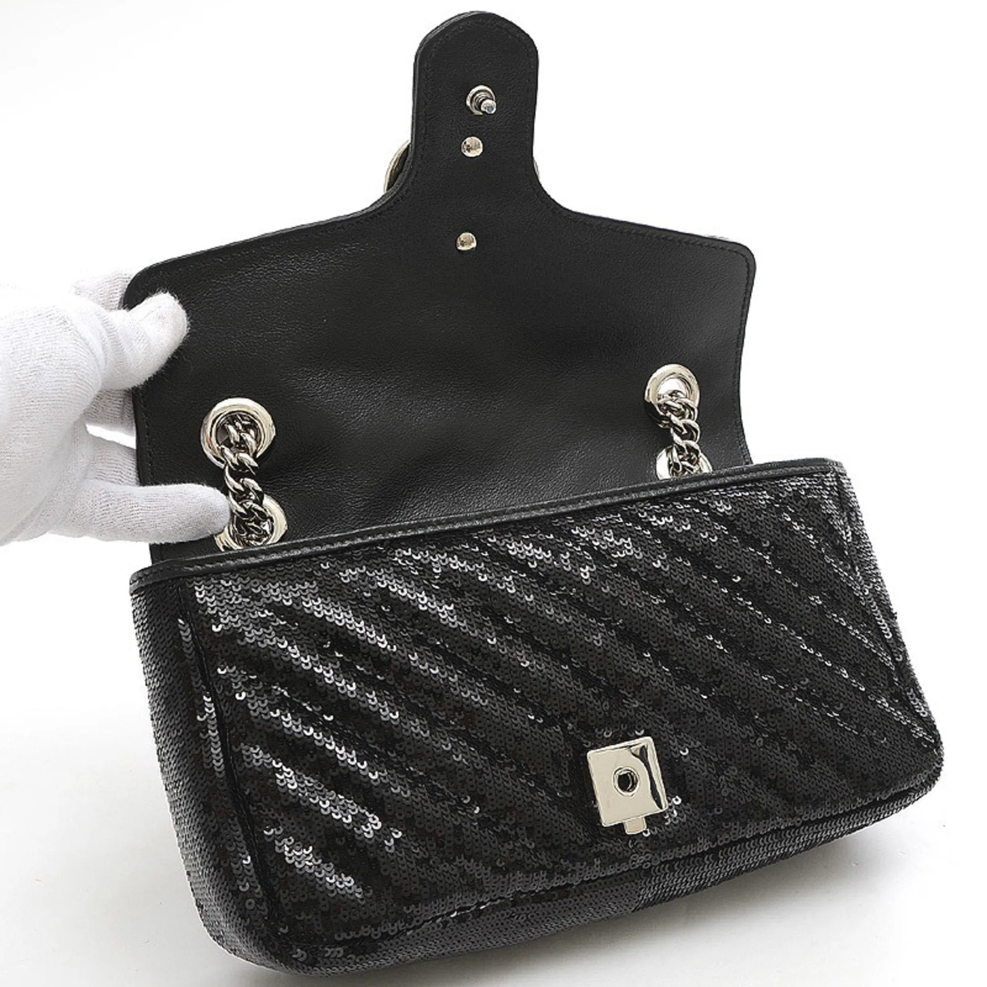 Gucci GG Marmont Small Sequin Shoulder Bag Black 443497