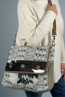 Handprinted Canvas and Hide Crossbody