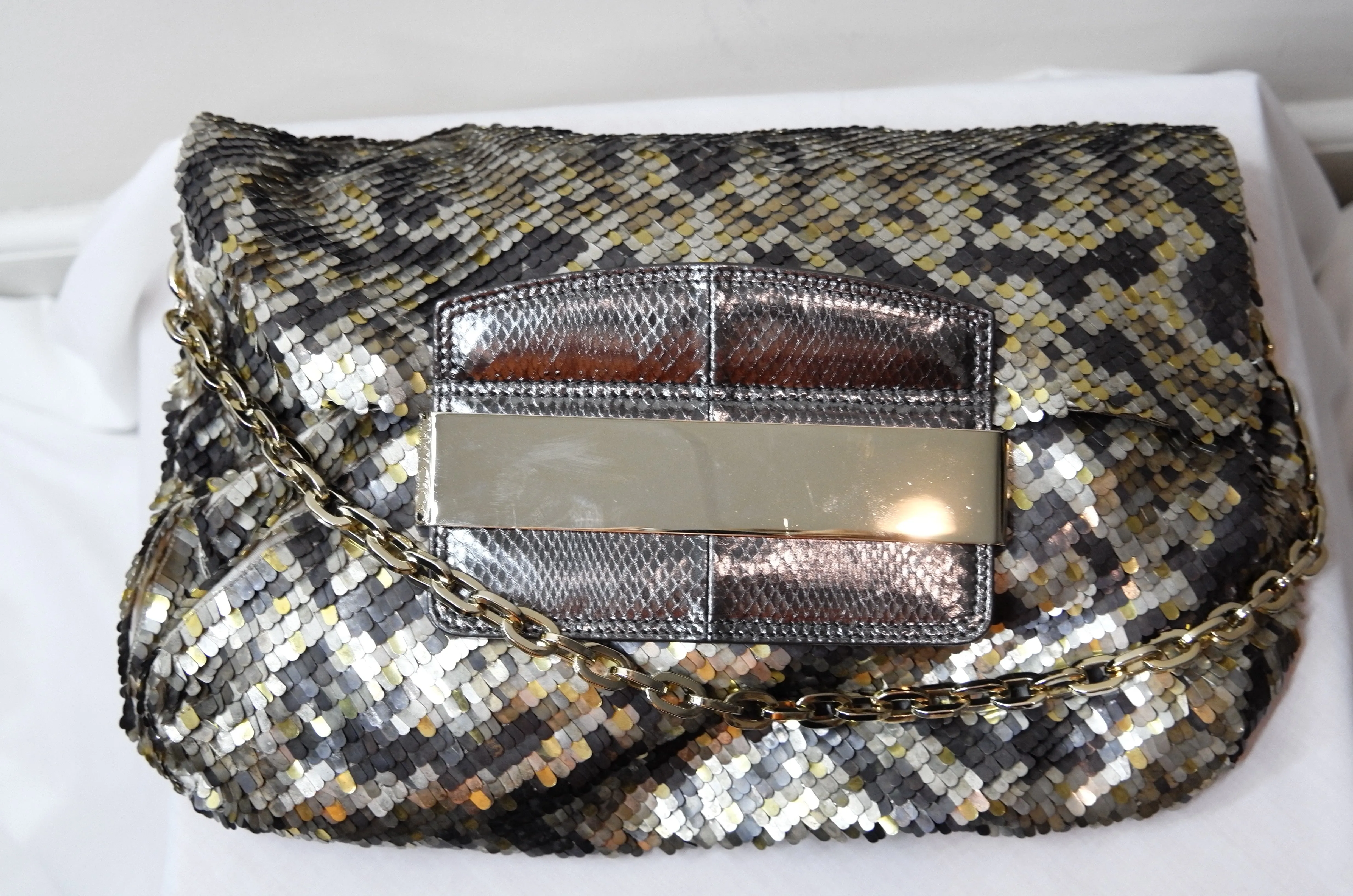 Jimmy Choo Metallic Chain Multicolor Sequin and Leather Shoulder Bag
