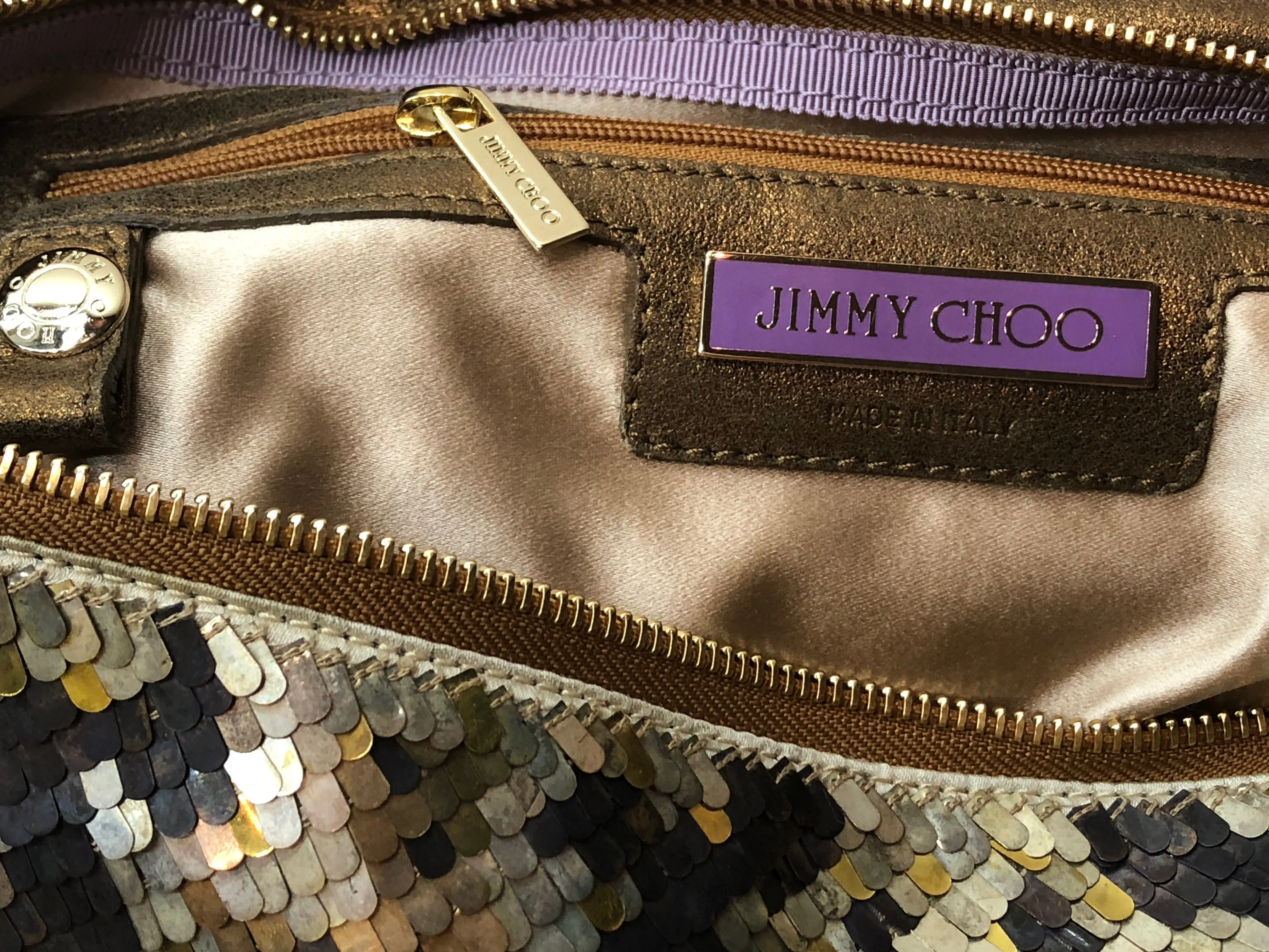 Jimmy Choo Metallic Chain Multicolor Sequin and Leather Shoulder Bag