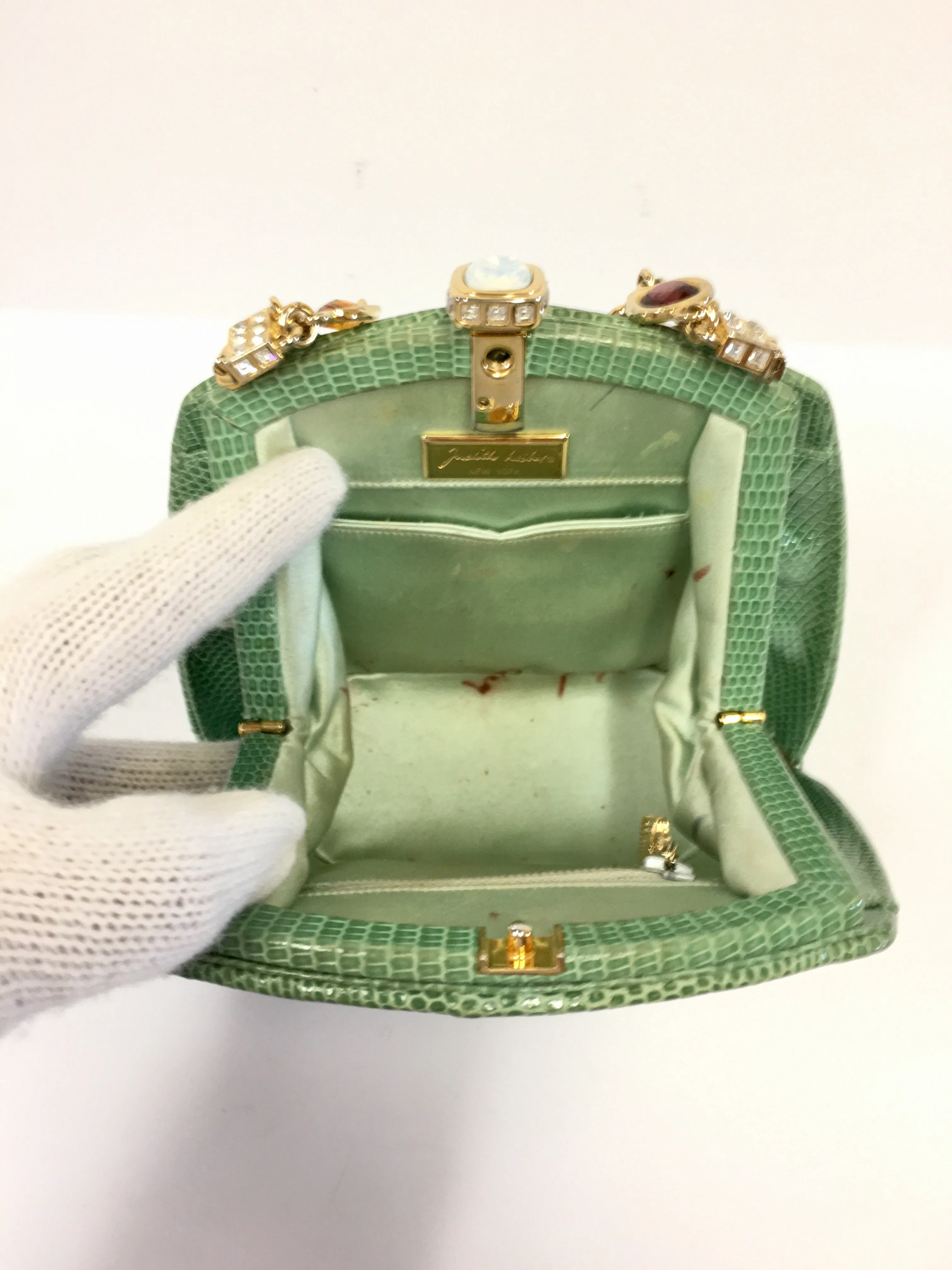 JUDITH LEIBER LIZARD EVENING CLUTCH JEWEL LINK CHAIN