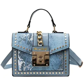 MariaKinz Fashion Bag: Square Crossbody/Shoulder with Top Handle Blue Bag