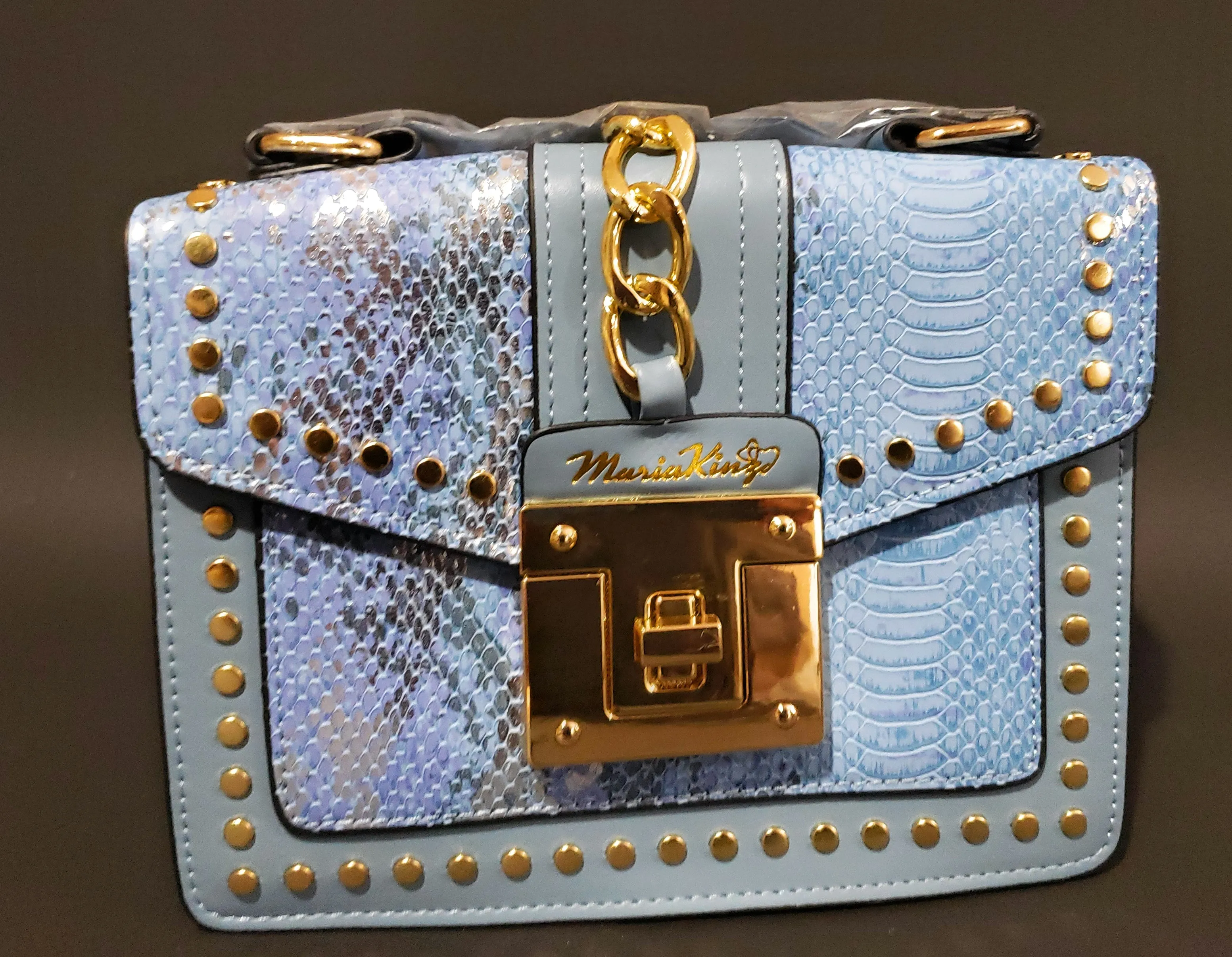 MariaKinz Fashion Bag: Square Crossbody/Shoulder with Top Handle Blue Bag
