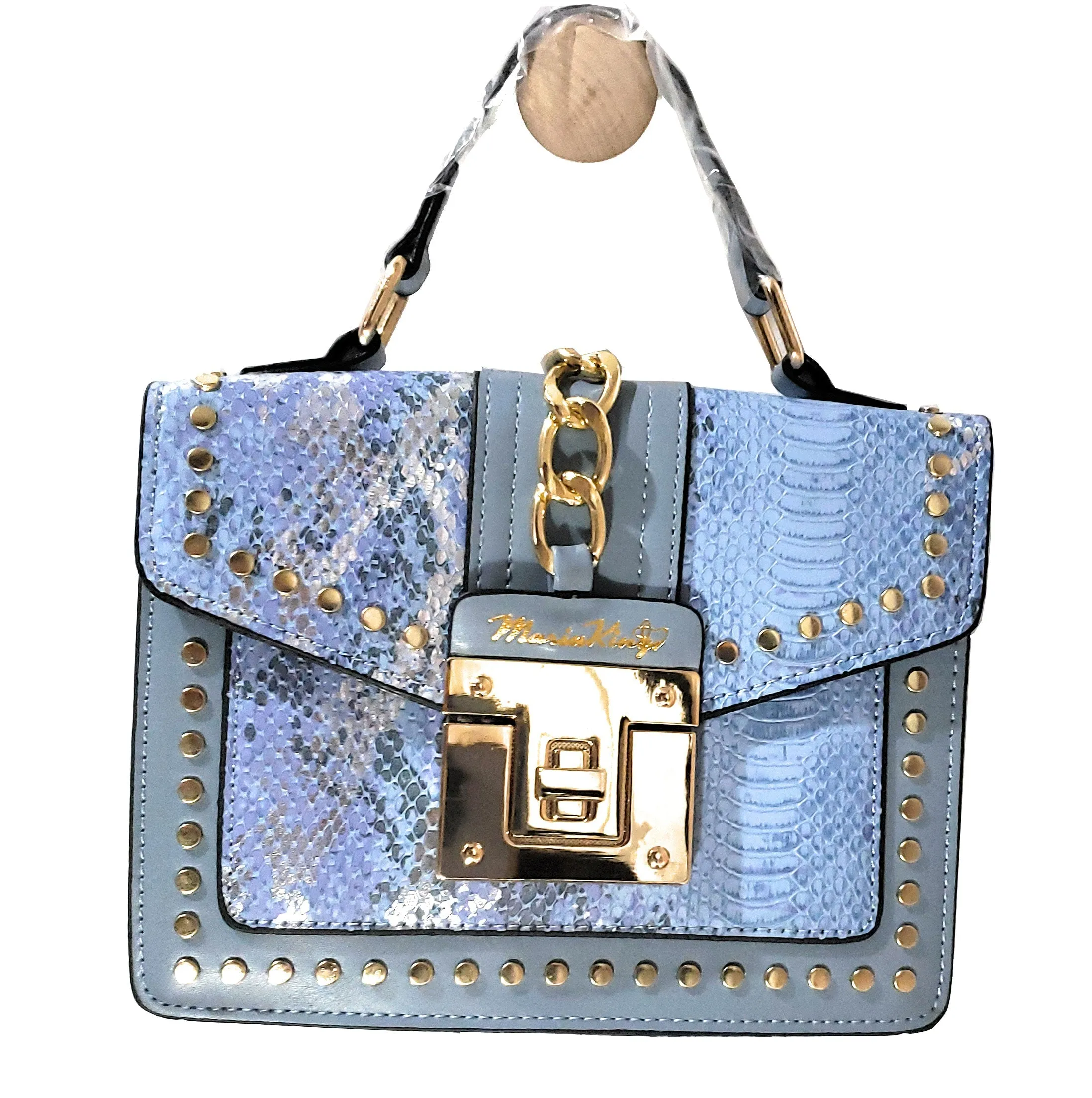 MariaKinz Fashion Bag: Square Crossbody/Shoulder with Top Handle Blue Bag
