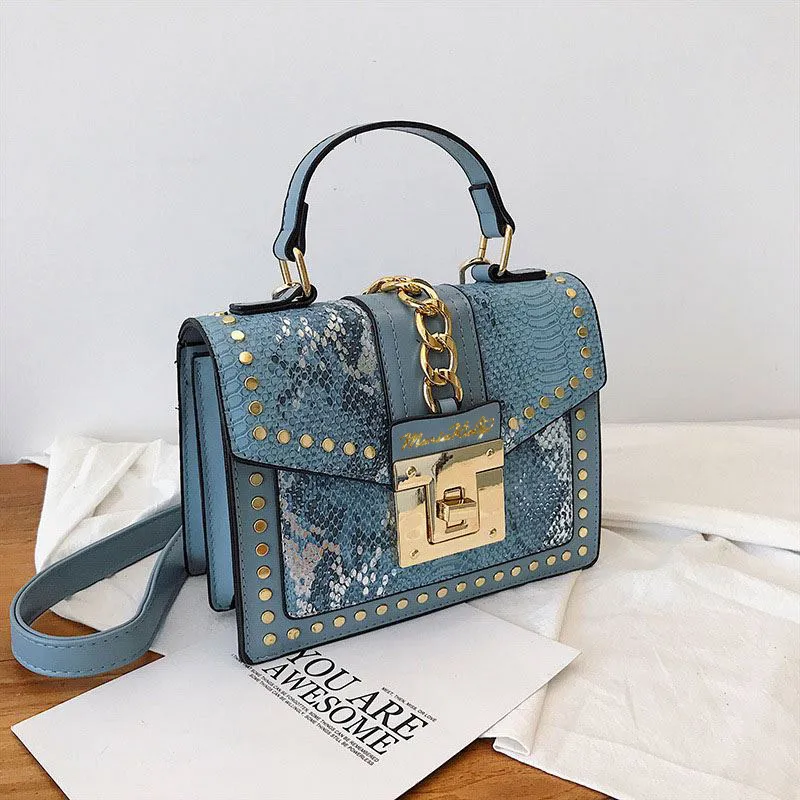 MariaKinz Fashion Bag: Square Crossbody/Shoulder with Top Handle Blue Bag
