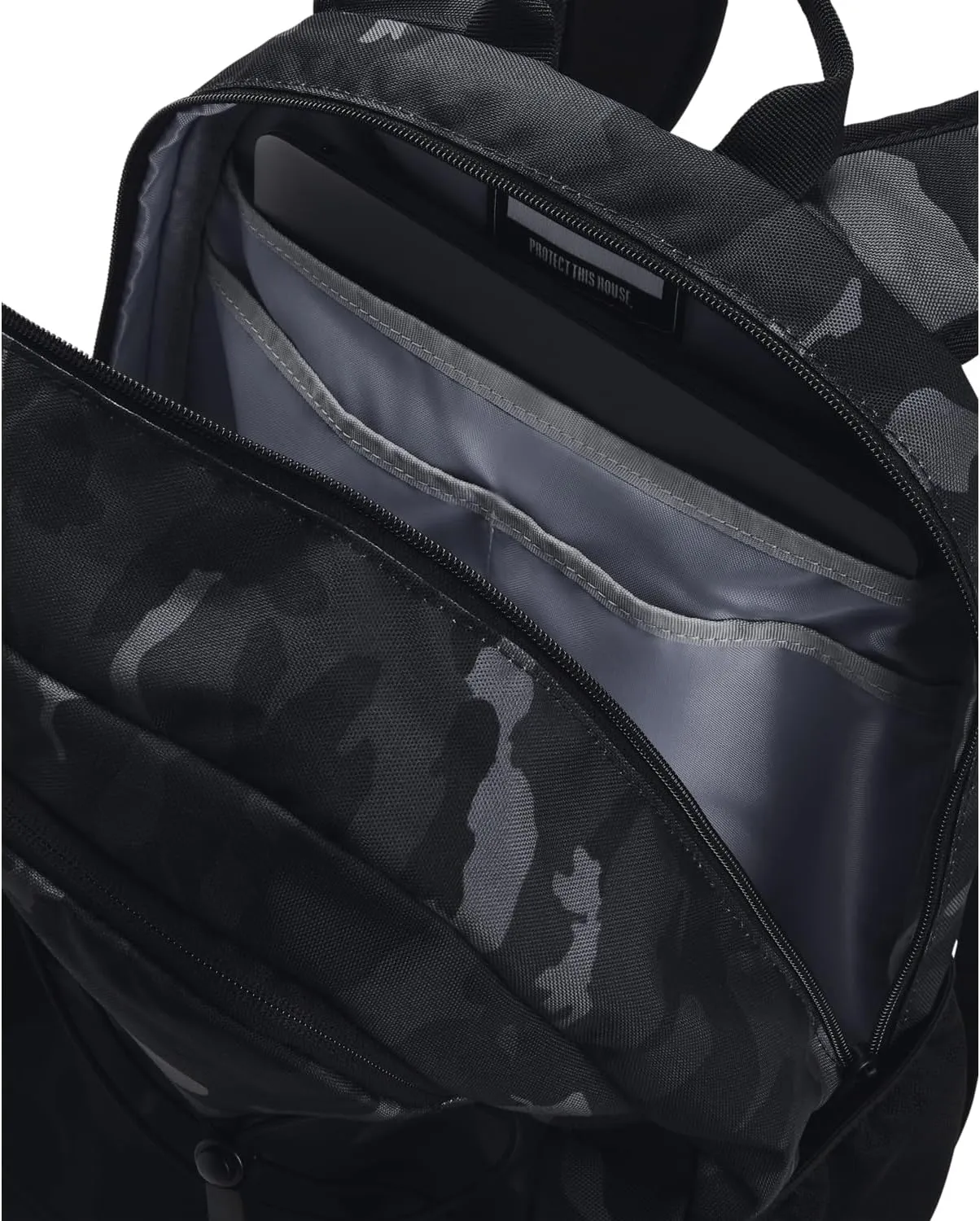 Under Armour Unisex-Adult Hustle Sport Backpack, (023) Black/Black/Metallic Black, One Size Fits All