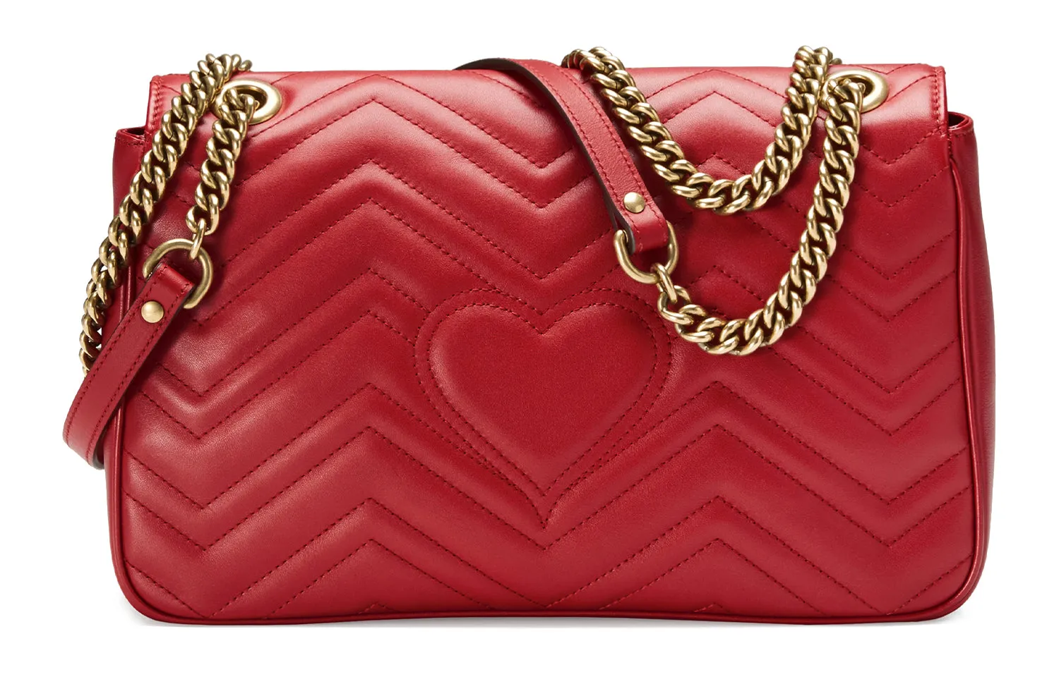 (WMNS) GUCCI GG Marmont Gold Logo Distress Leather Chain Shoulder Messenger Bag Red Classic