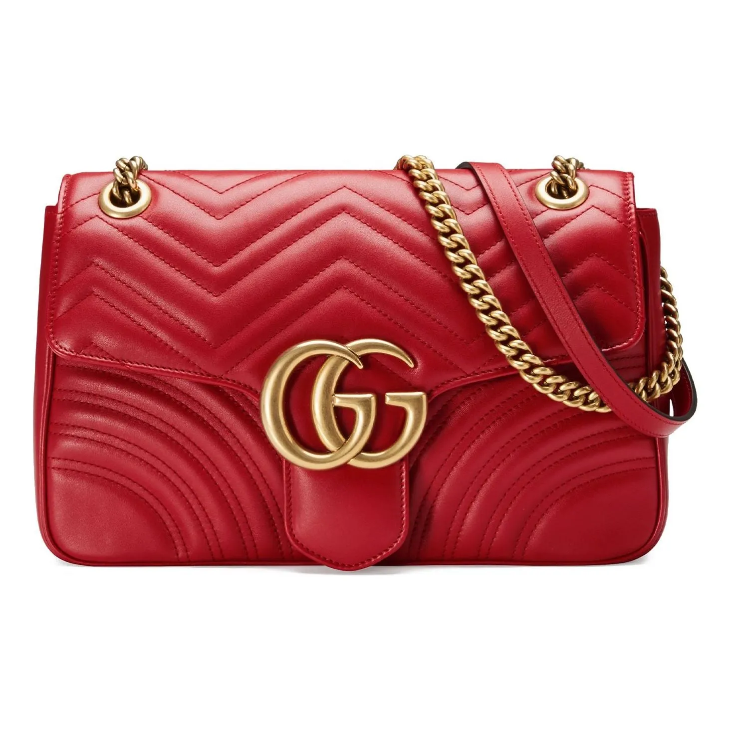 (WMNS) GUCCI GG Marmont Gold Logo Distress Leather Chain Shoulder Messenger Bag Red Classic