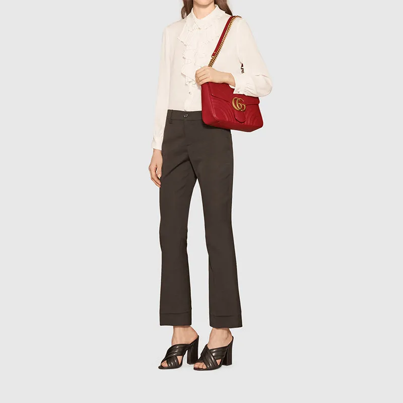 (WMNS) GUCCI GG Marmont Gold Logo Distress Leather Chain Shoulder Messenger Bag Red Classic