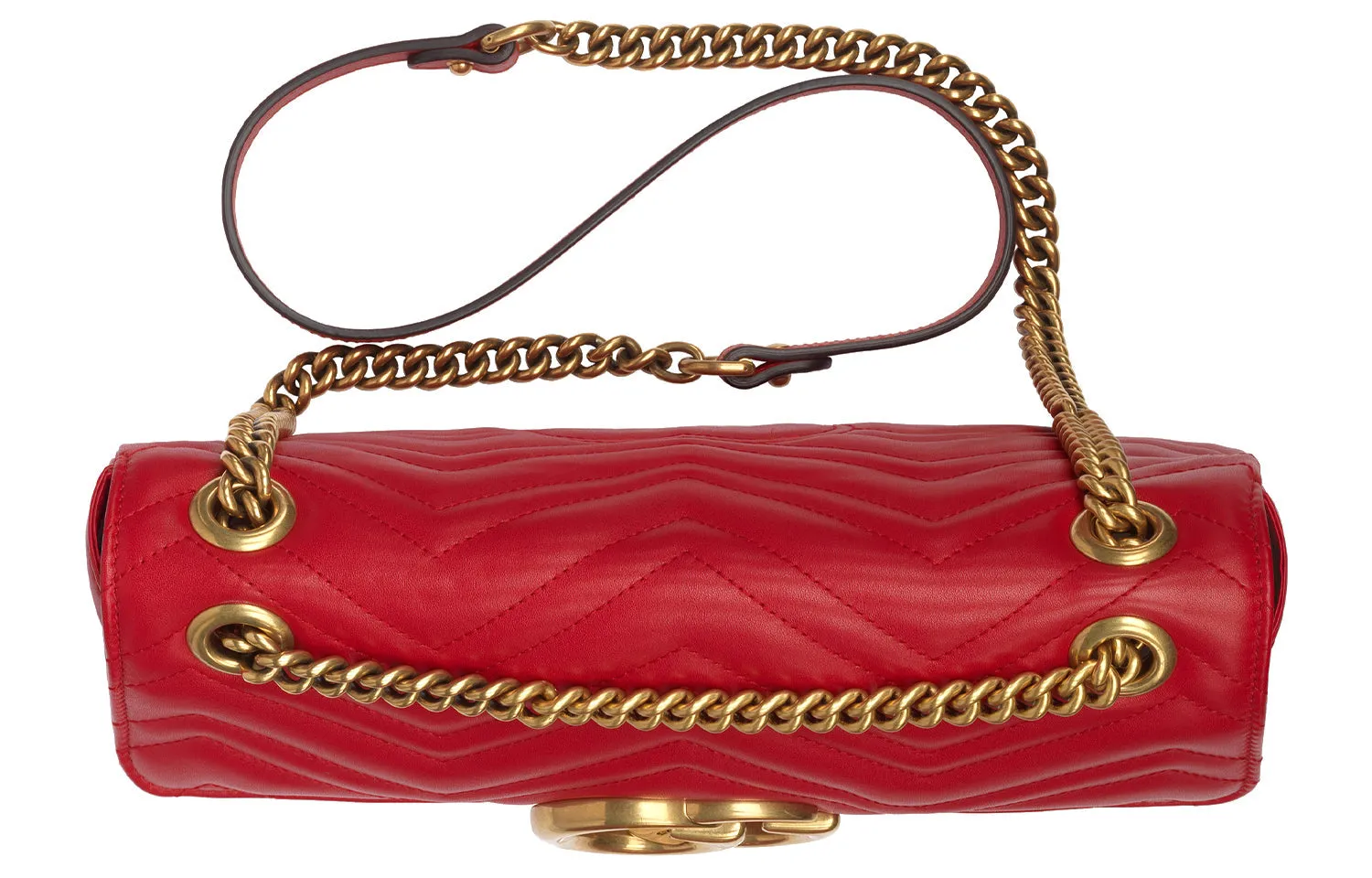 (WMNS) GUCCI GG Marmont Gold Logo Distress Leather Chain Shoulder Messenger Bag Red Classic