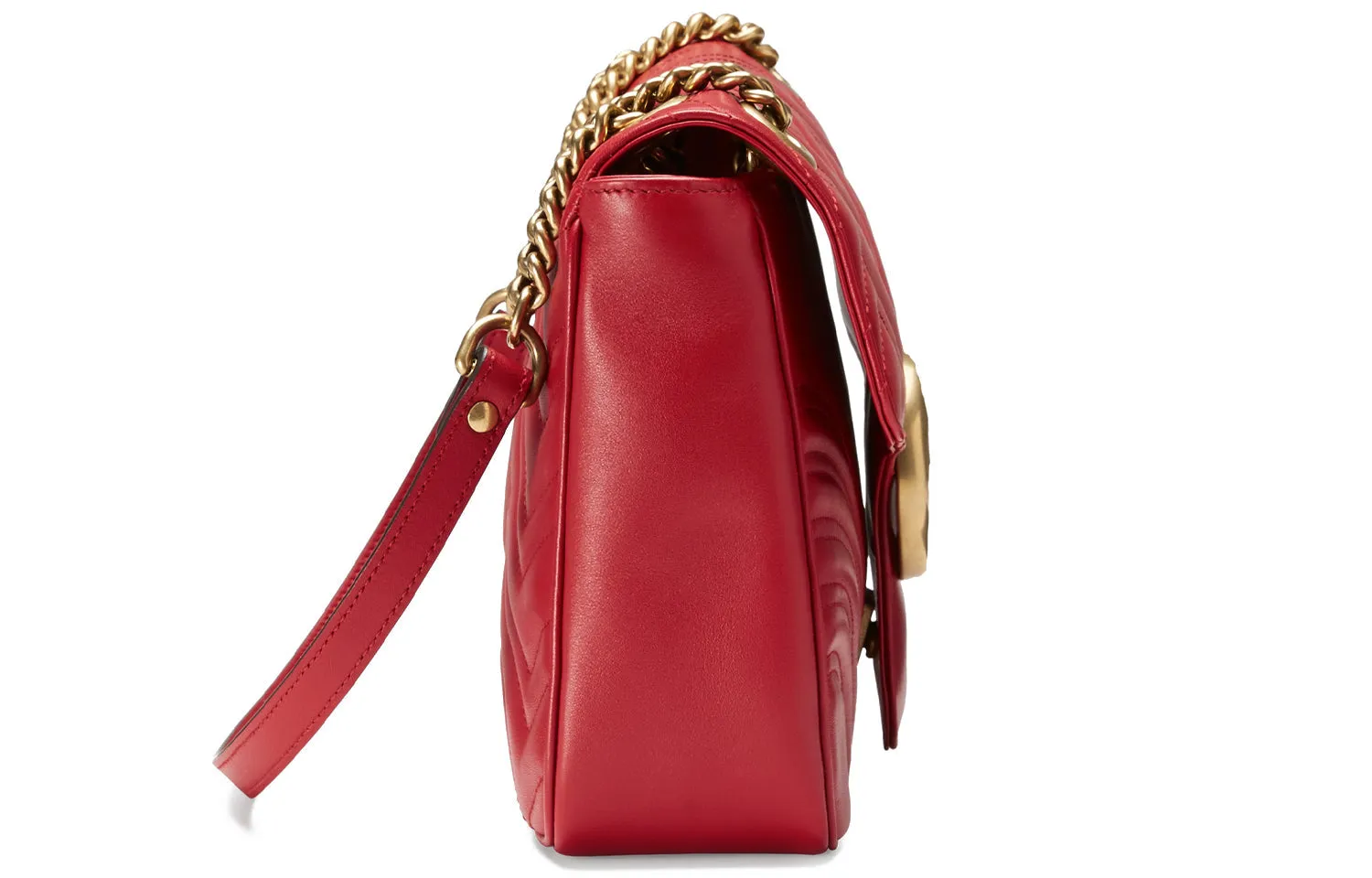 (WMNS) GUCCI GG Marmont Gold Logo Distress Leather Chain Shoulder Messenger Bag Red Classic