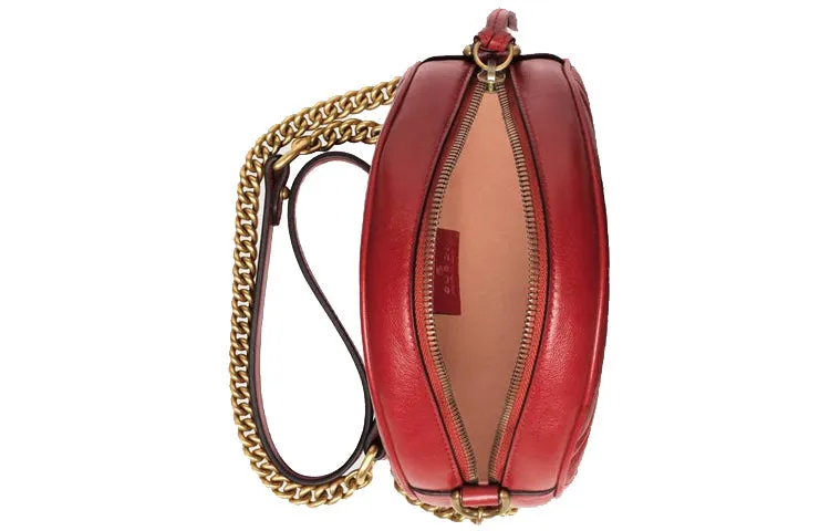 (WMNS) GUCCI GG Marmont Gold Logo Leather Chain Shoulder Messenger Bag Mini Red